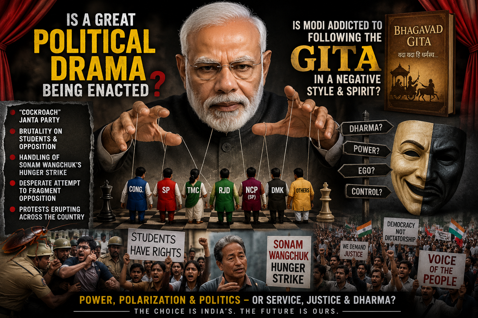 ? Politics has often been compared to theatre. Leaders are actors, institutions are the stage, the media provides the lighting, and the public is the audience as well as the judge. Every major political leader, whether admired or criticized, seeks to shape public perception through carefully chosen narratives. In contemporary India, many observers ask whether Prime Minister Narendra Modi is not merely governing but staging a continuing political drama in which every crisis becomes another act in a larger script.